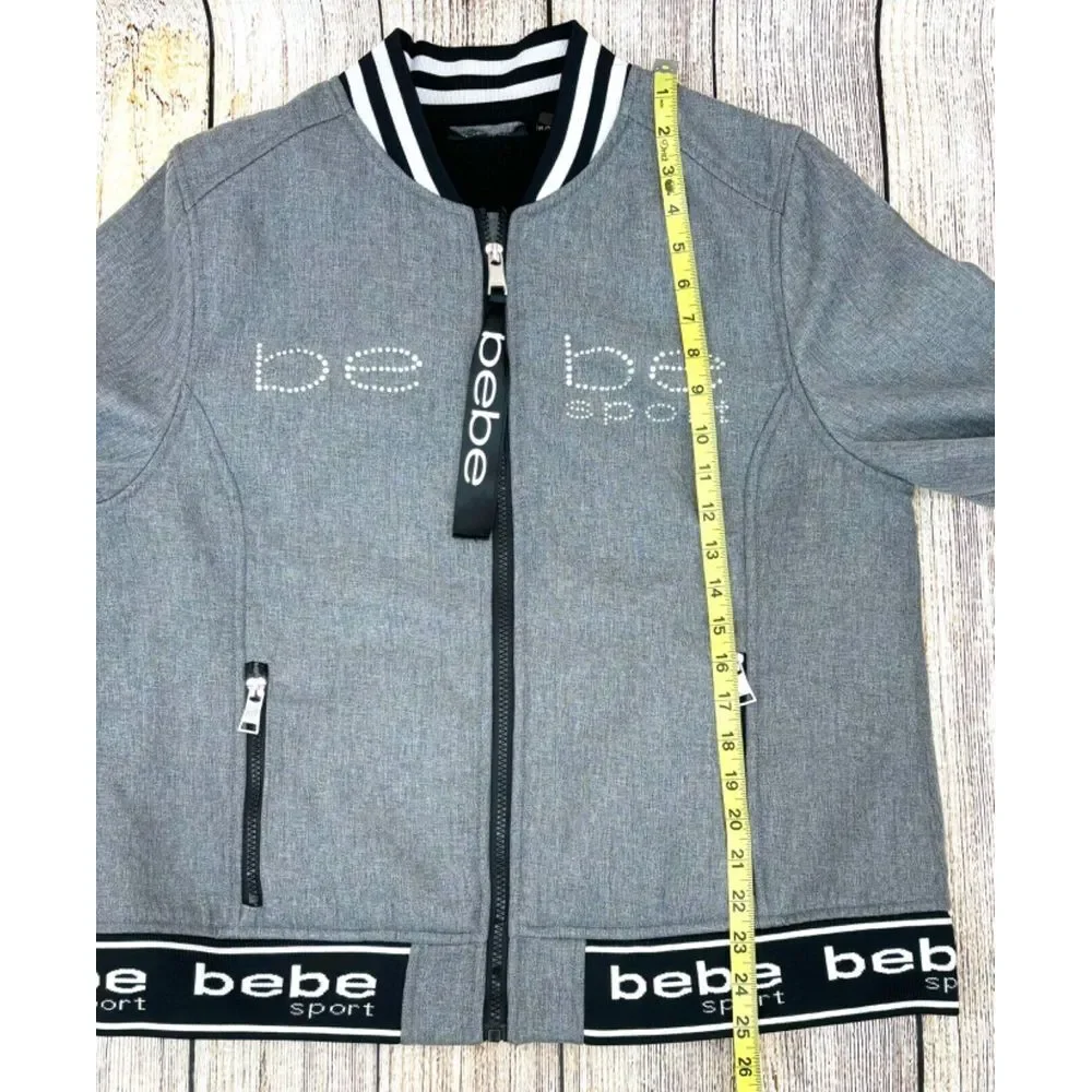 Bebe Sport Bomber Jacket Women's Size XL Soft Shell Fleece Lined Rhinestone Logo